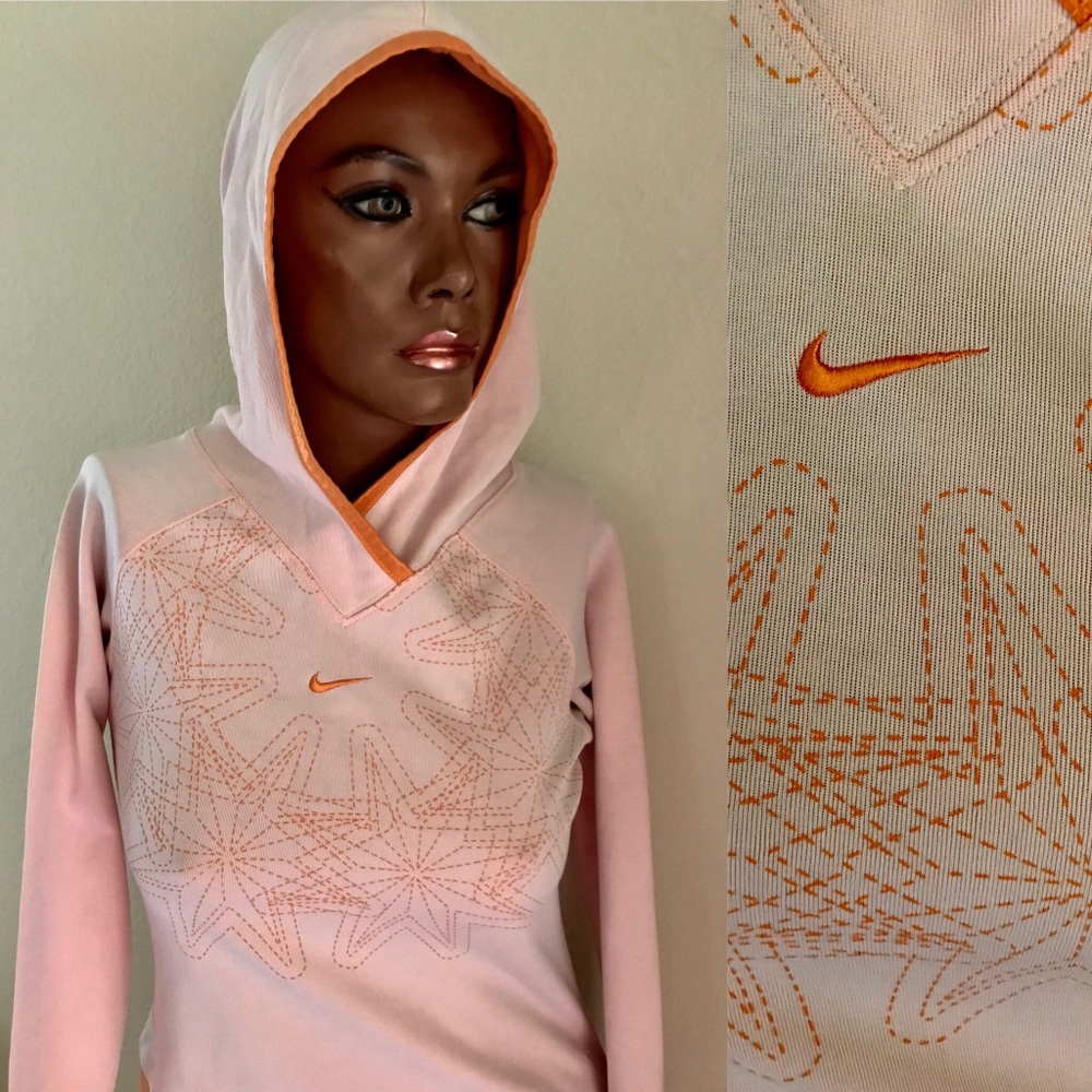NIKE Unique Orange & White LOGO Hoodie Jacket S